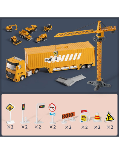 WOOPIE  Samochód Ciężarowy 6w1 Zestaw Budowy Dźwig Resoraki Akcesoria