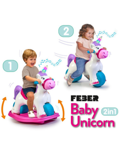 FEBER Interaktywny Bujany Jednorożec 2w1 – Jeździk Biegowy