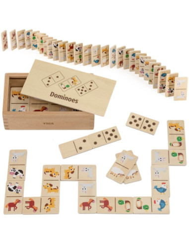 VIGA Drewniane Domino 2w1 Zwierzęta i Liczby