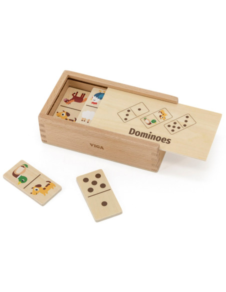 VIGA Drewniane Domino 2w1 Zwierzęta i Liczby