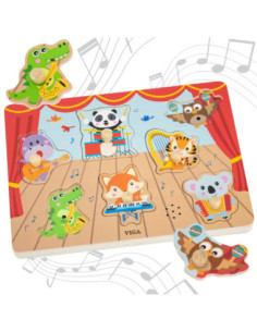 VIGA Puzzle Dźwiękowe Dopasuj Muzykujące Zwierzęta 2