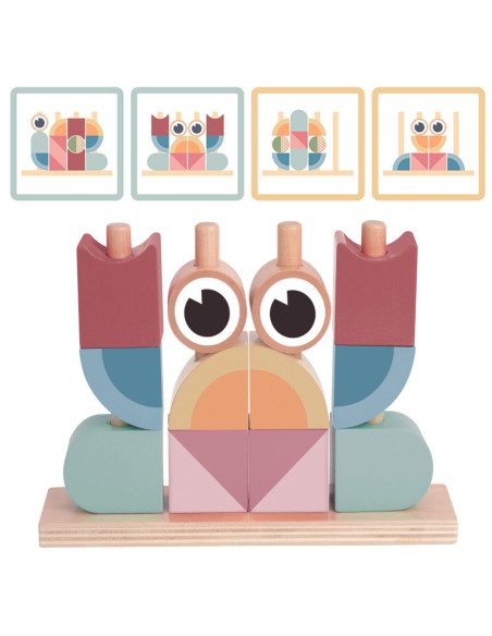 TOOKY TOY Krab Układanka Drewniana Stosy Klocki Bloki Pastelowy