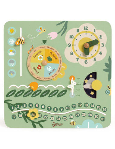 CLASSIC WORLD Drewniana Tablica Manipulacyjna "Mój pierwszy kalendarz" Zegar dla Dzieci