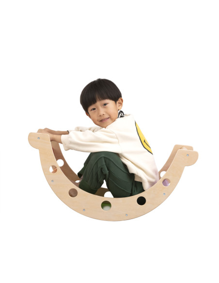 VIGA Drewniany Bujak Mostek 2w1 Huśtawka Montessori Tęczowa