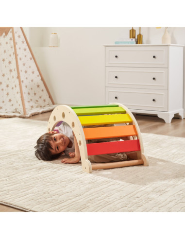 VIGA Drewniany Bujak Mostek 2w1 Huśtawka Montessori Tęczowa