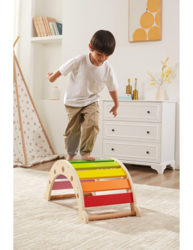 VIGA Drewniany Bujak Mostek 2w1 Huśtawka Montessori Tęczowa