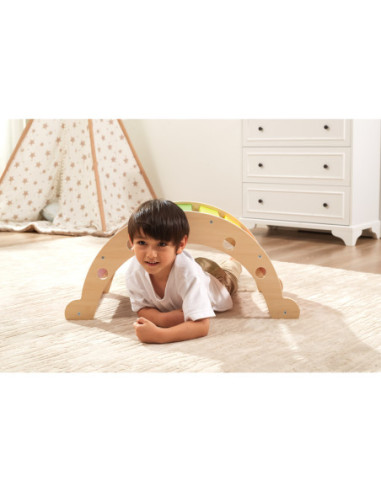 VIGA Drewniany Bujak Mostek 2w1 Huśtawka Montessori Tęczowa