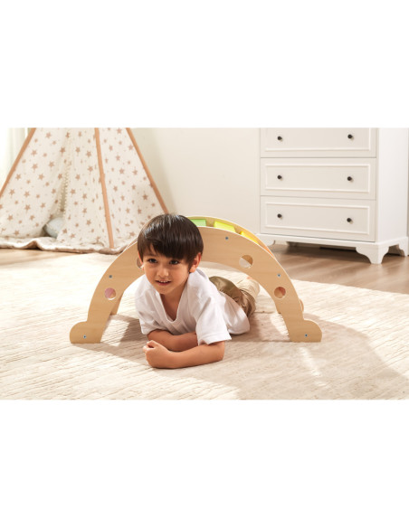 VIGA Drewniany Bujak Mostek 2w1 Huśtawka Montessori Tęczowa