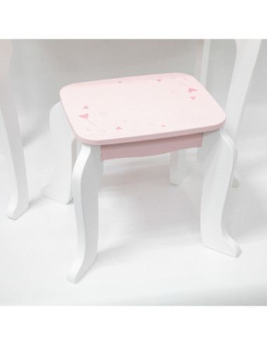VIGA Duża Toaletka Drewniana Biało-Różowa z Lustrem i Krzesełkiem