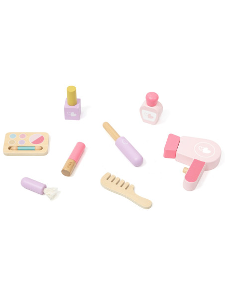 VIGA Duża Toaletka Drewniana Biało-Różowa z Lustrem i Krzesełkiem