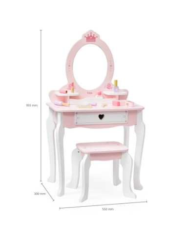 VIGA Duża Toaletka Drewniana Biało-Różowa z Lustrem i Krzesełkiem