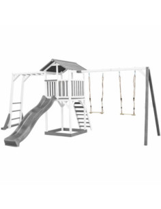 AXI Wooden Playground Tower with Double Swing, Climbing Ladders, and XLL Slide