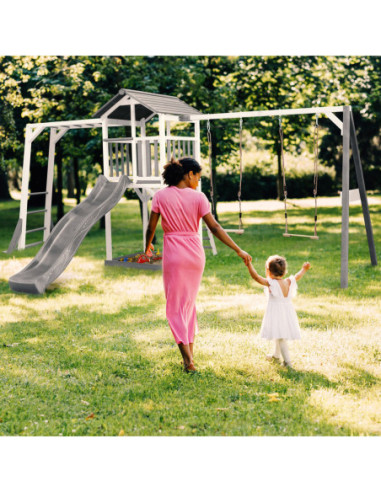 AXI Plac Zabaw Drewniany Wieża Podwójną Huśtawką Drabinki Wspinaczkowe Zjeżdżalnia XLL