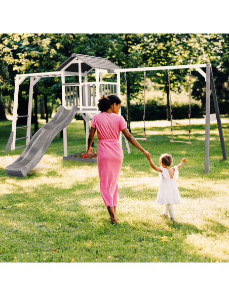 AXI Plac Zabaw Drewniany Wieża Podwójną Huśtawką Drabinki Wspinaczkowe Zjeżdżalnia XLL