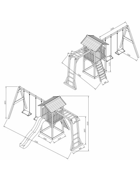 AXI Plac Zabaw Drewniany Wieża Podwójną Huśtawką Drabinki Wspinaczkowe Zjeżdżalnia XLL