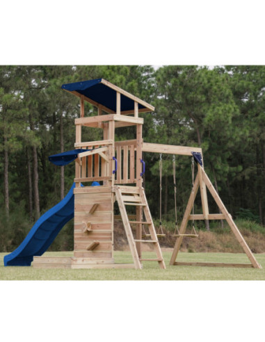 AXI Drewniany Duży Plac Zabaw Huśtawki Zjeżdżalnia Wieża + Piaskownica
