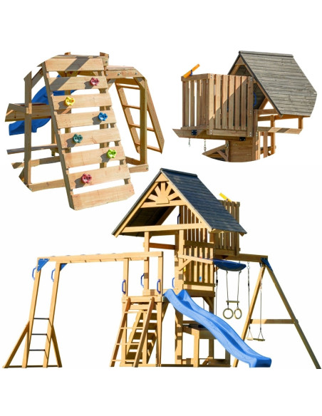AXI Mitch - Duży Plac Zabaw Drewniany Zjeżdżalnia Hustawki Ścianka Wspinaczkowa + Wieża