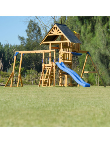 AXI Mitch - Duży Plac Zabaw Drewniany Zjeżdżalnia Hustawki Ścianka Wspinaczkowa + Wieża