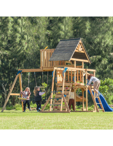 AXI Mitch - Duży Plac Zabaw Drewniany Zjeżdżalnia Hustawki Ścianka Wspinaczkowa + Wieża