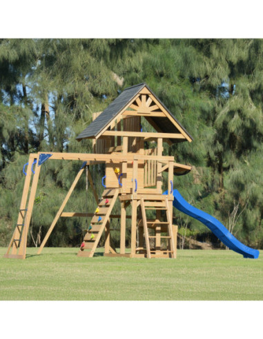 AXI Mitch - Duży Plac Zabaw Drewniany Zjeżdżalnia Hustawki Ścianka Wspinaczkowa + Wieża