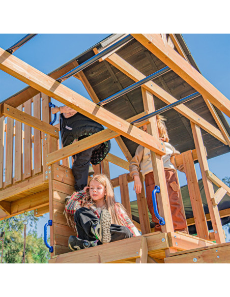 AXI Mitch - Duży Plac Zabaw Drewniany Zjeżdżalnia Hustawki Ścianka Wspinaczkowa + Wieża