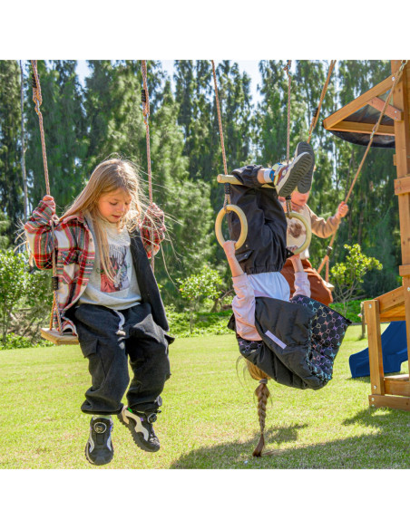 AXI Mitch - Duży Plac Zabaw Drewniany Zjeżdżalnia Hustawki Ścianka Wspinaczkowa + Wieża