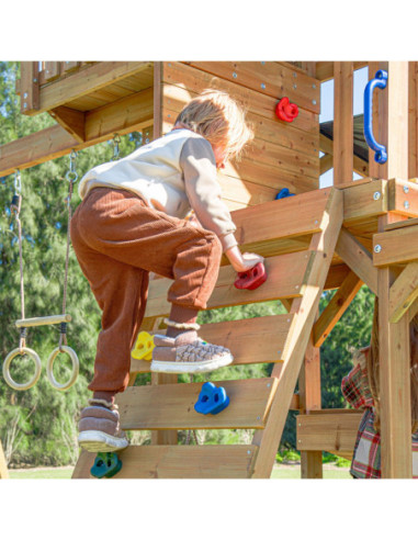 AXI Mitch - Duży Plac Zabaw Drewniany Zjeżdżalnia Hustawki Ścianka Wspinaczkowa + Wieża