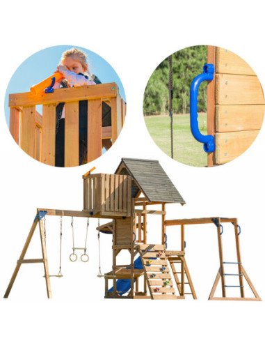 AXI Mitch - Duży Plac Zabaw Drewniany Zjeżdżalnia Hustawki Ścianka Wspinaczkowa + Wieża