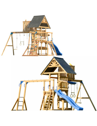 AXI Mitch - Duży Plac Zabaw Drewniany Zjeżdżalnia Hustawki Ścianka Wspinaczkowa + Wieża