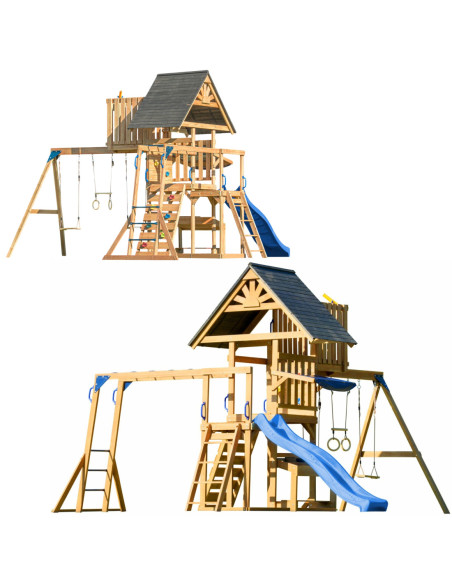 AXI Mitch - Duży Plac Zabaw Drewniany Zjeżdżalnia Hustawki Ścianka Wspinaczkowa + Wieża
