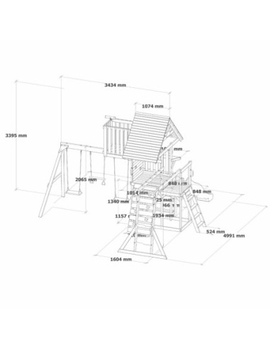 AXI Mitch - Duży Plac Zabaw Drewniany Zjeżdżalnia Hustawki Ścianka Wspinaczkowa + Wieża