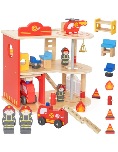 VIGA Drewniana 3 Piętrowa Remiza Strażacka Zestaw