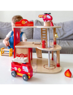 VIGA Drewniana 3 Piętrowa Remiza Strażacka Zestaw 2