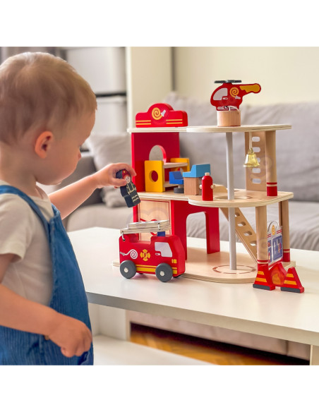 VIGA Drewniana 3 Piętrowa Remiza Strażacka Zestaw