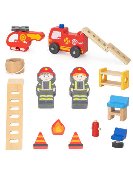 VIGA Drewniana 3 Piętrowa Remiza Strażacka Zestaw