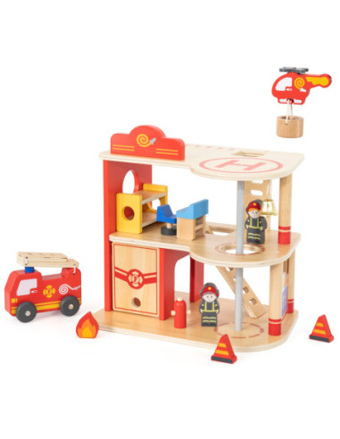 VIGA Drewniana 3 Piętrowa Remiza Strażacka Zestaw