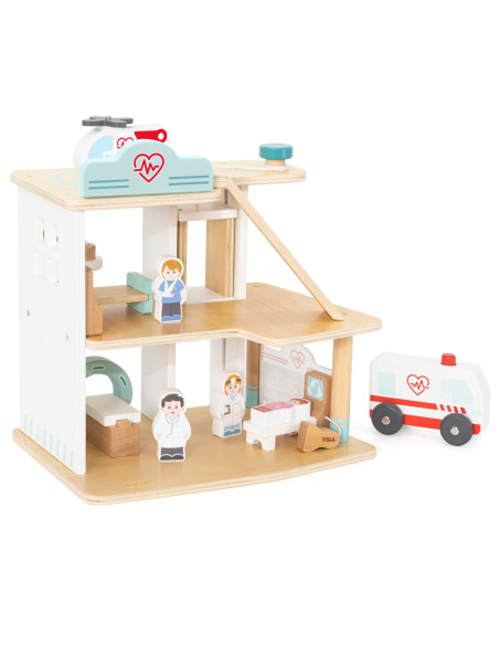 VIGA Drewniany 3 Piętrowy Szpital Zestaw