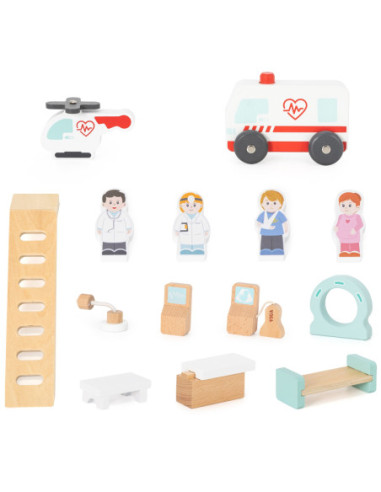 VIGA Drewniany 3 Piętrowy Szpital Zestaw