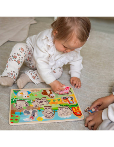 WOOPIE GREEN Drewniane Puzzle Montessori Farma z Pinezkami Do Dopasowania