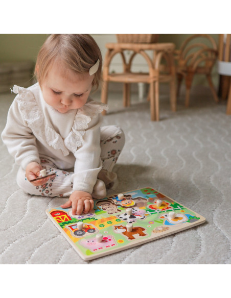 WOOPIE GREEN Drewniane Puzzle Montessori Farma z Pinezkami Do Dopasowania
