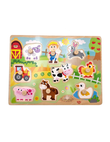 WOOPIE GREEN Drewniane Puzzle Montessori Farma z Pinezkami Do Dopasowania