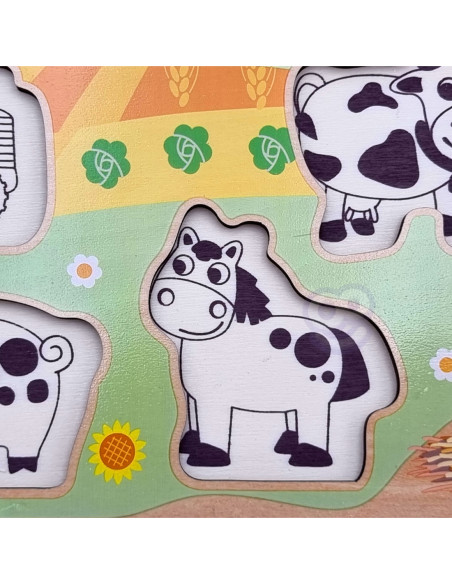 WOOPIE GREEN Drewniane Puzzle Montessori Farma z Pinezkami Do Dopasowania