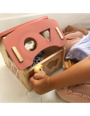 WOOPIE GREEN Drewniana Farma Sorter Kształtów i Kolorów 13 el.