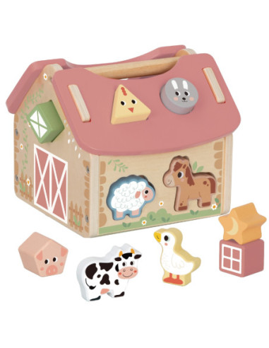 WOOPIE GREEN Drewniana Farma Sorter Kształtów i Kolorów 13 el.