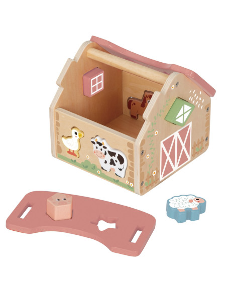 WOOPIE GREEN Drewniana Farma Sorter Kształtów i Kolorów 13 el.