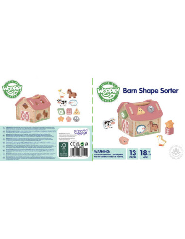 WOOPIE GREEN Drewniana Farma Sorter Kształtów i Kolorów 13 el.
