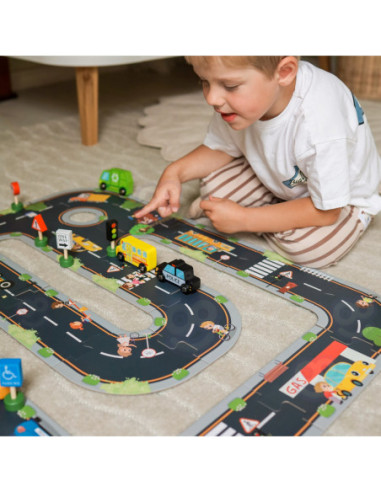 WOOPIE GREEN Zestaw Drewnianych Pojazdów i Znaków Drogowych