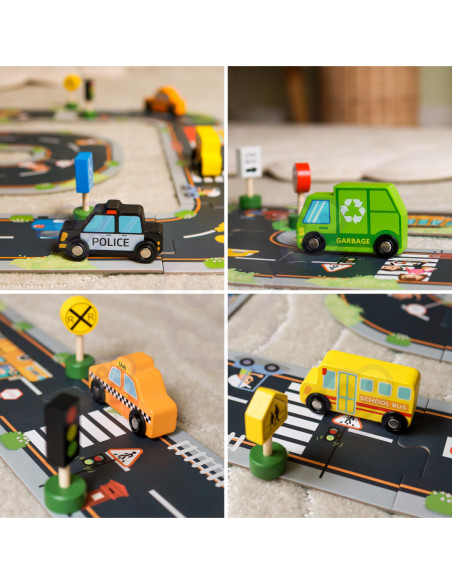 WOOPIE GREEN Zestaw Drewnianych Pojazdów i Znaków Drogowych