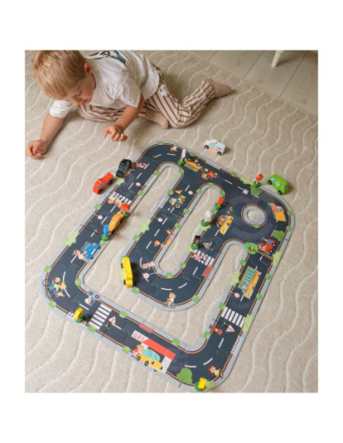 WOOPIE GREEN Zestaw Drewnianych Pojazdów i Znaków Drogowych