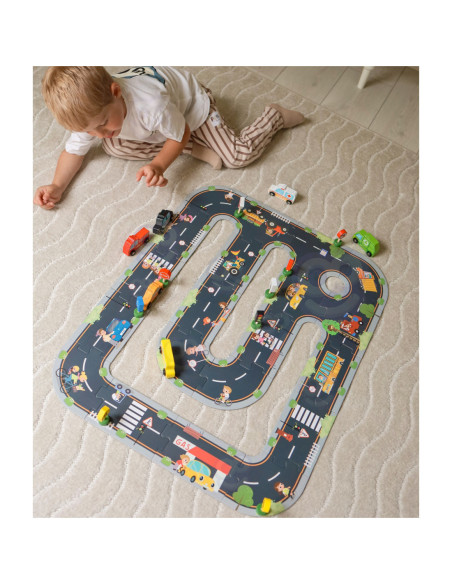 WOOPIE GREEN Zestaw Drewnianych Pojazdów i Znaków Drogowych